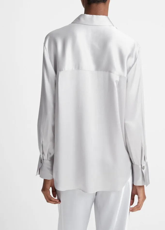 Women Shirts and Tops Vince Silk Relaxed ChestPocket Blouse Silverstone