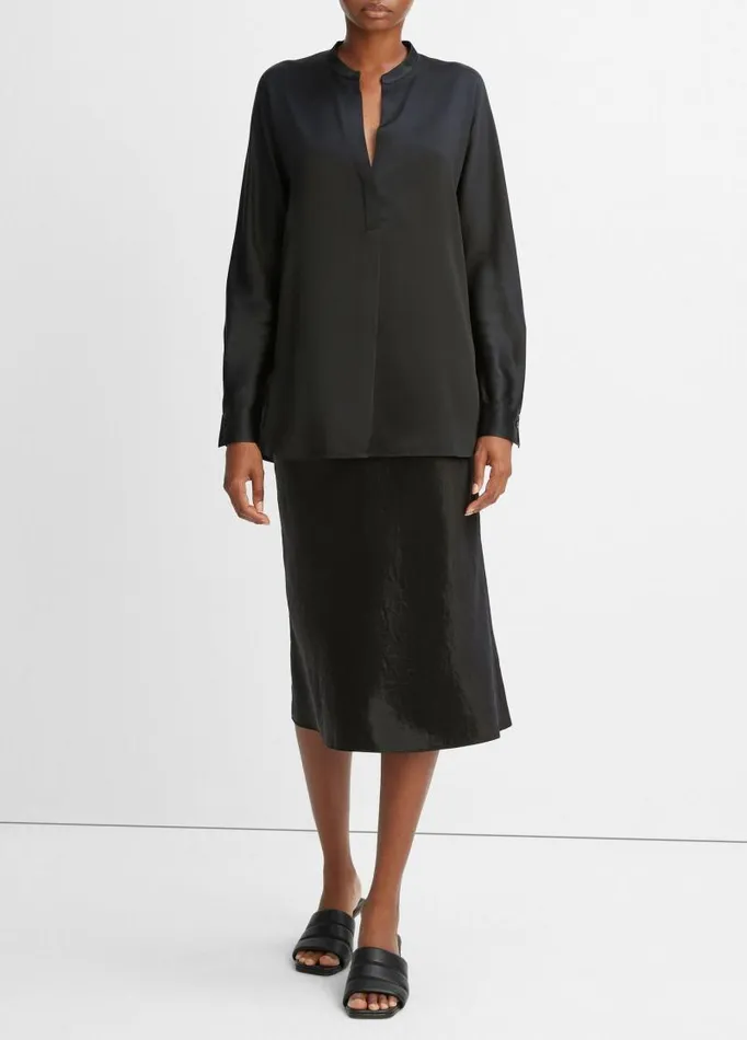 Women Shirts and Tops Vince Silk Satin BandCollar Blouse Black