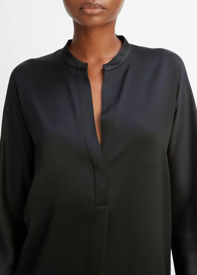 Women Shirts and Tops Vince Silk Satin BandCollar Blouse Black