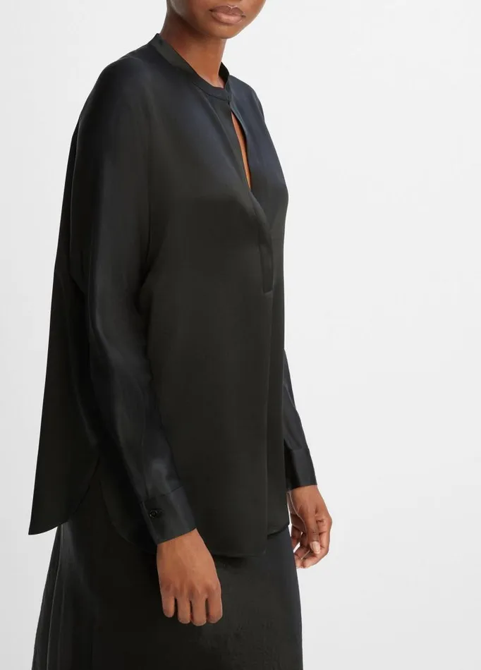 Women Shirts and Tops Vince Silk Satin BandCollar Blouse Black