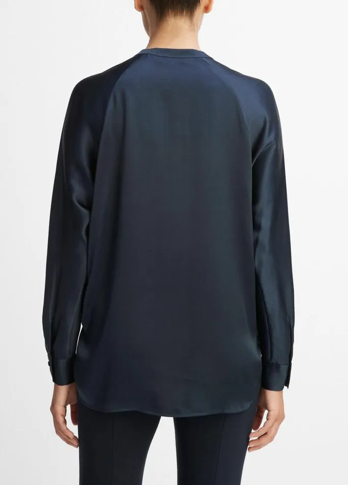 Women Shirts and Tops Vince Silk Satin BandCollar Blouse Coastal Blue