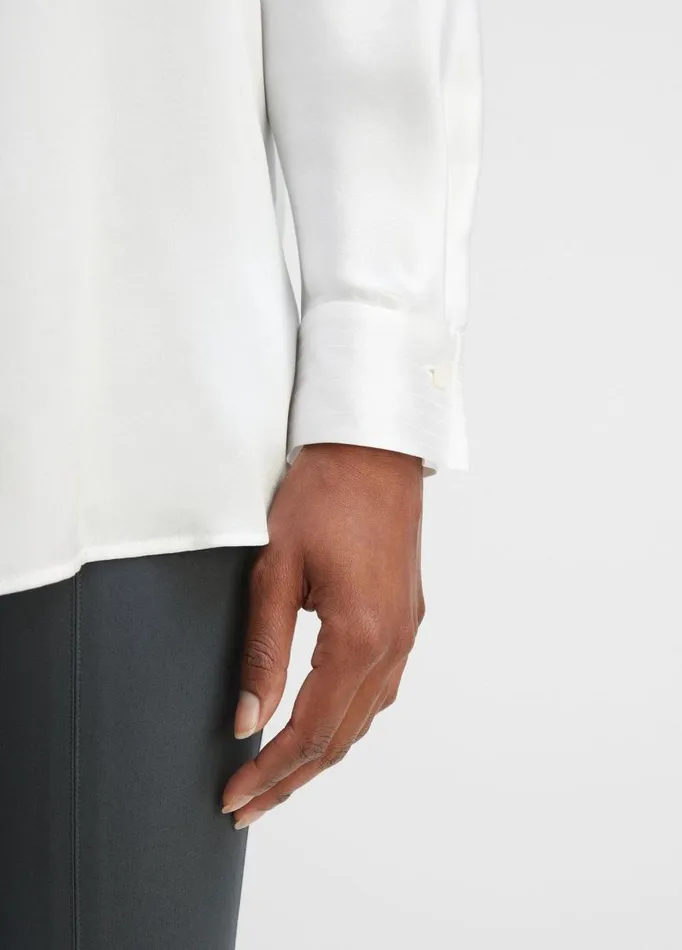 Women Shirts and Tops Vince Silk Satin BandCollar Blouse Optic White
