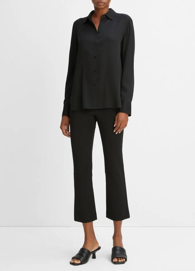 Women Shirts and Tops Vince Slim Fitted StretchSilk Blouse Black