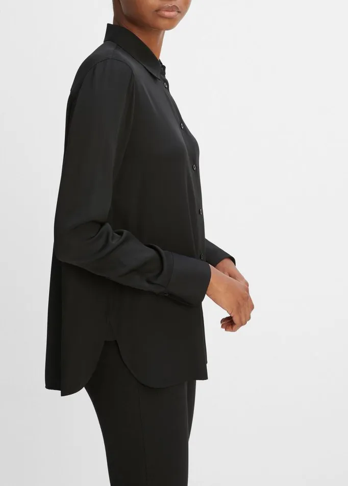 Women Shirts and Tops Vince Slim Fitted StretchSilk Blouse Black