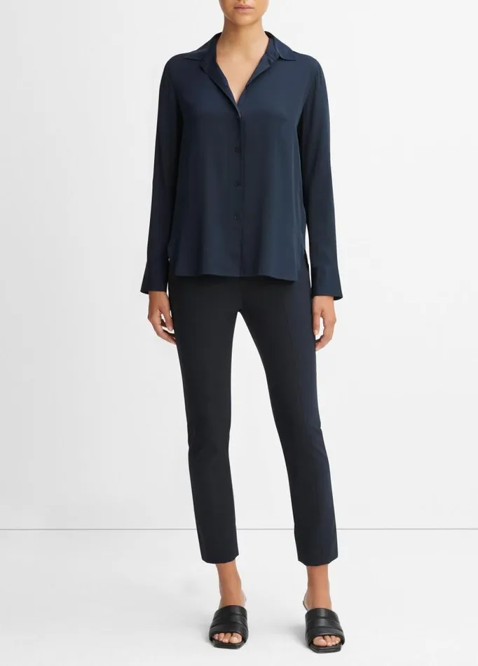 Women Shirts and Tops Vince Slim Fitted StretchSilk Blouse Coastal Blue