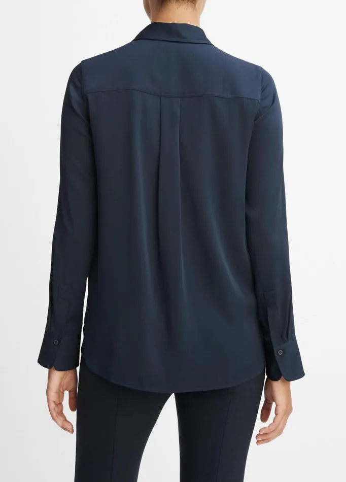 Women Shirts and Tops Vince Slim Fitted StretchSilk Blouse Coastal Blue