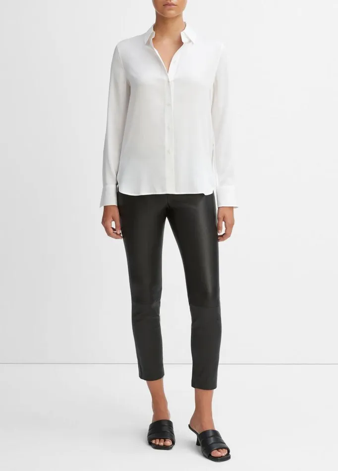 Women Shirts and Tops Vince Slim Fitted StretchSilk Blouse Optic White