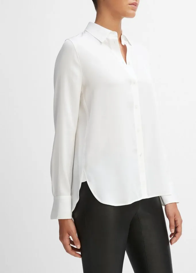 Women Shirts and Tops Vince Slim Fitted StretchSilk Blouse Optic White
