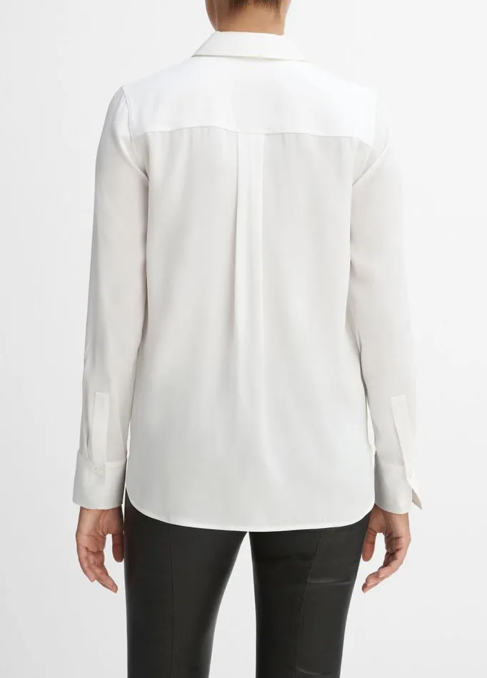 Women Shirts and Tops Vince Slim Fitted StretchSilk Blouse Optic White