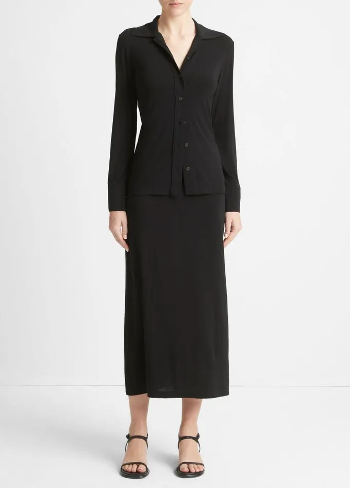 Women Shirts and Tops Vince Slim LongSleeve ButtonFront Shirt Black