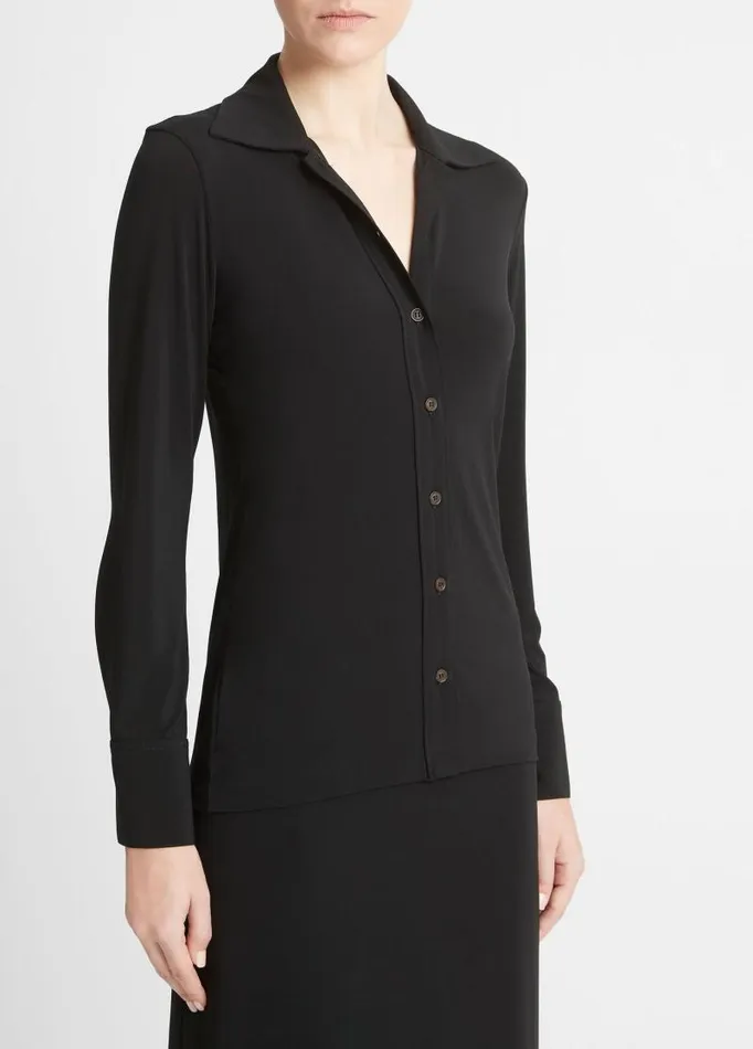 Women Shirts and Tops Vince Slim LongSleeve ButtonFront Shirt Black