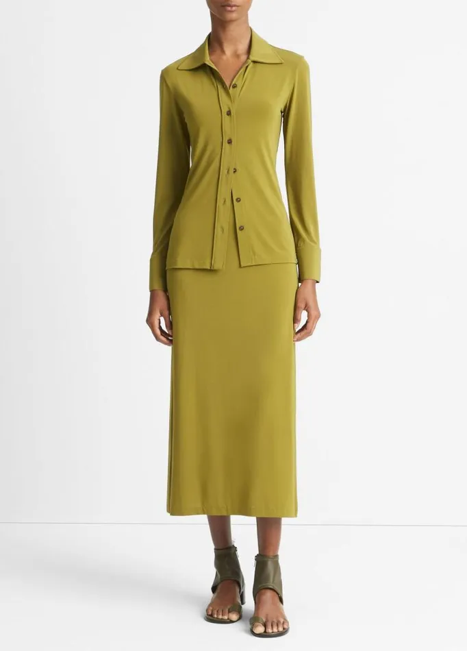 Women Shirts and Tops Vince Slim LongSleeve ButtonFront Shirt Dark Basil