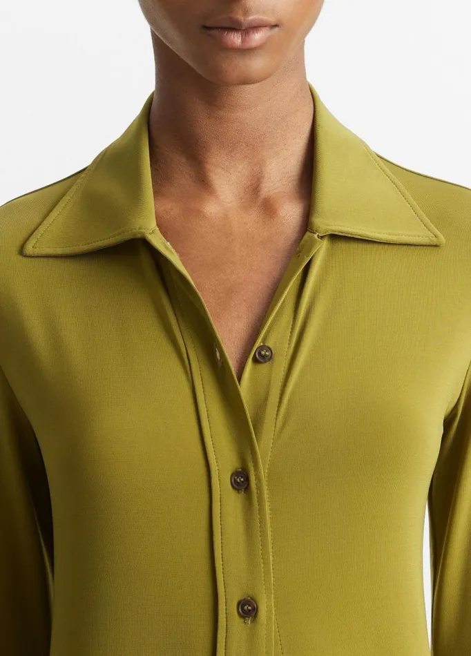 Women Shirts and Tops Vince Slim LongSleeve ButtonFront Shirt Dark Basil