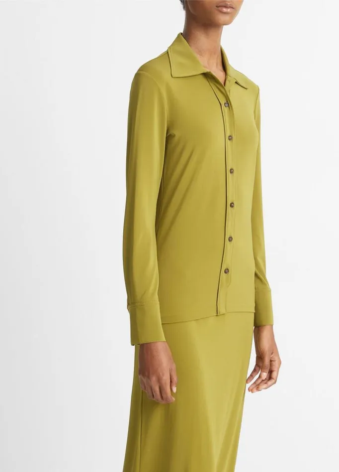 Women Shirts and Tops Vince Slim LongSleeve ButtonFront Shirt Dark Basil