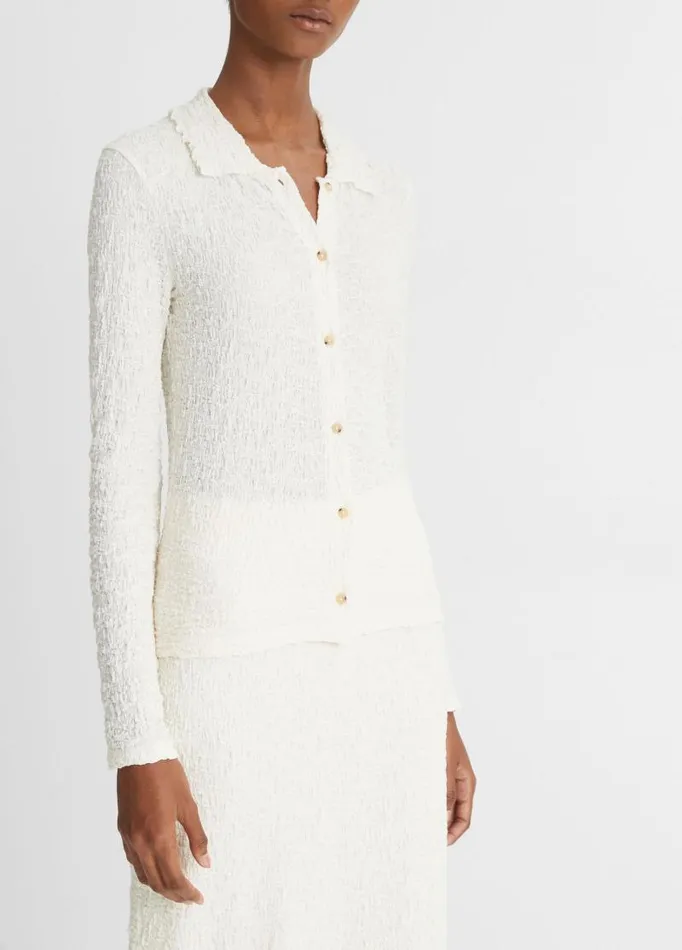 Women Shirts and Tops Vince Smocked LongSleeve ButtonFront Shirt Gesso