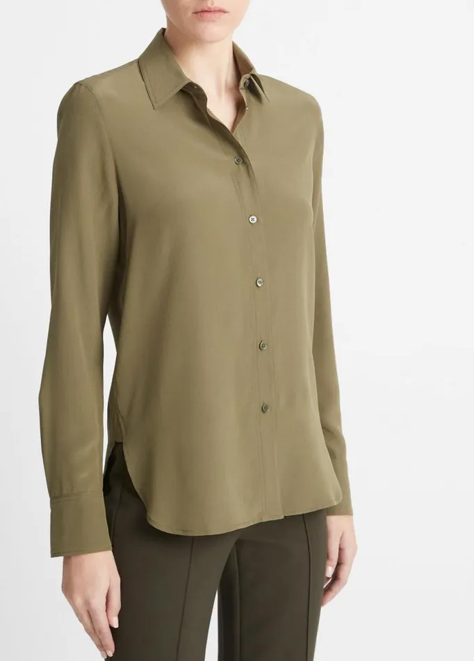 Women Shirts and Tops Vince StretchSilk SlimFit Shirt Washed Vine