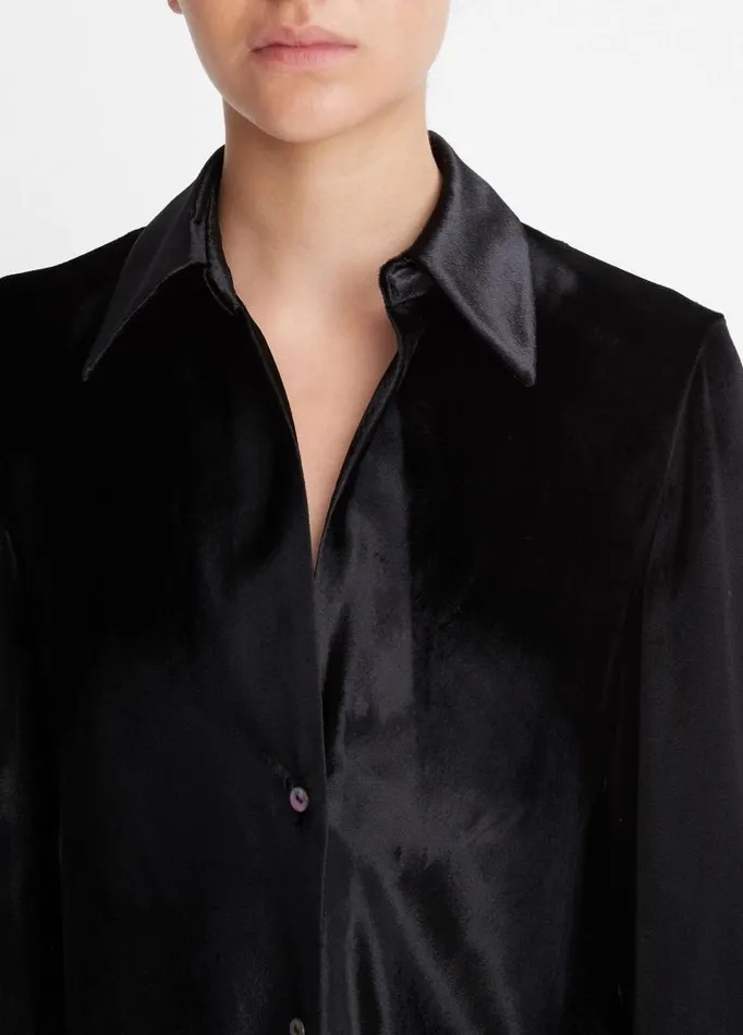 Women Shirts and Tops Vince Velvet Bias LongSleeve Shirt Black