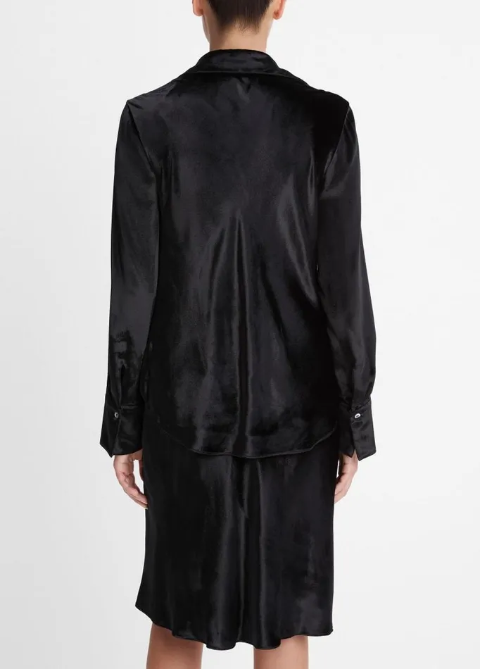 Women Shirts and Tops Vince Velvet Bias LongSleeve Shirt Black