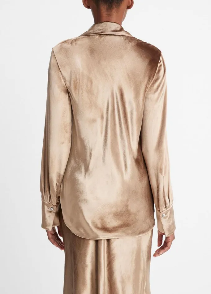 Women Shirts and Tops Vince Velvet Bias LongSleeve Shirt Gold Shadow
