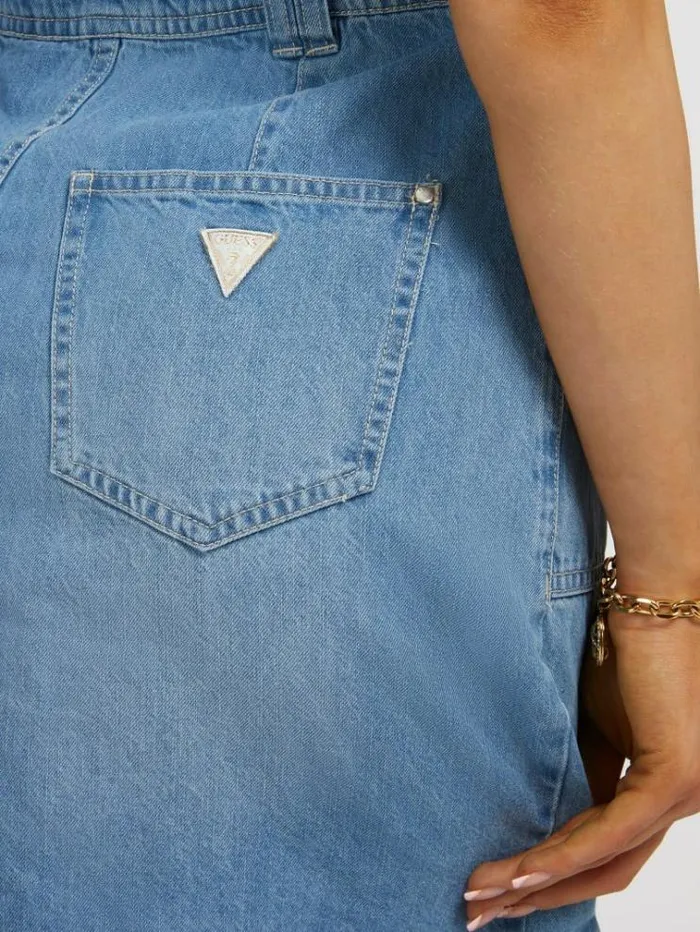 Women Short Sleeves Denim Dress Blue Guess Dresses And Jumpsuits
