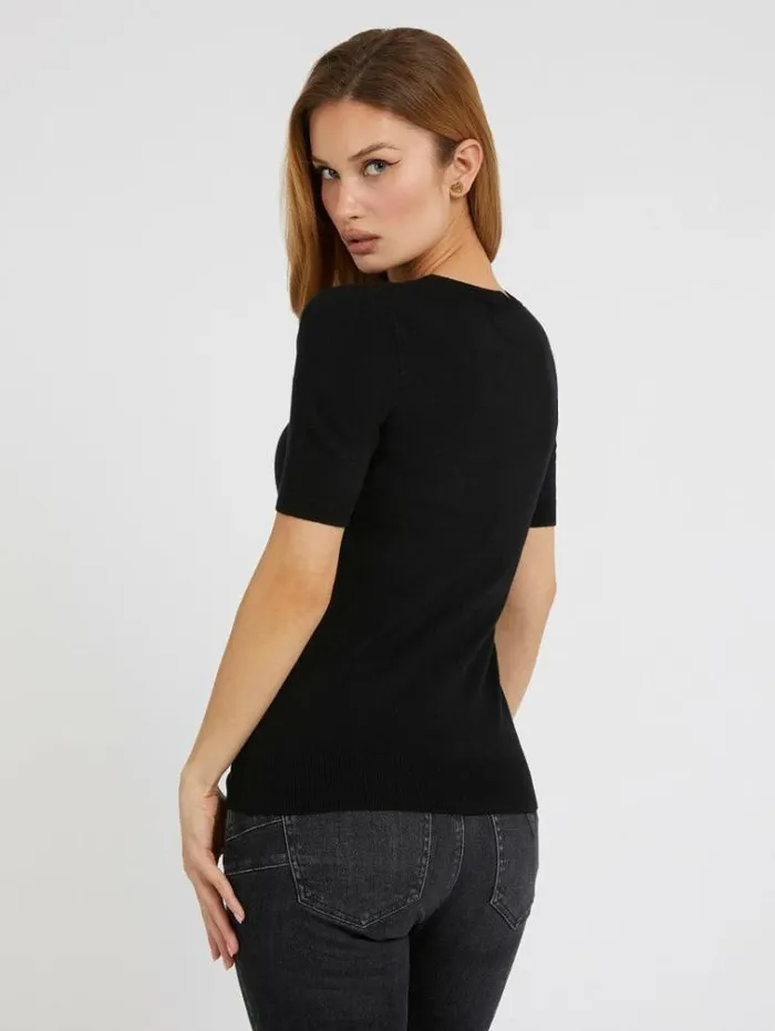Women Short Sleeves Sweater Black Guess Knitwear And Sweatshirts