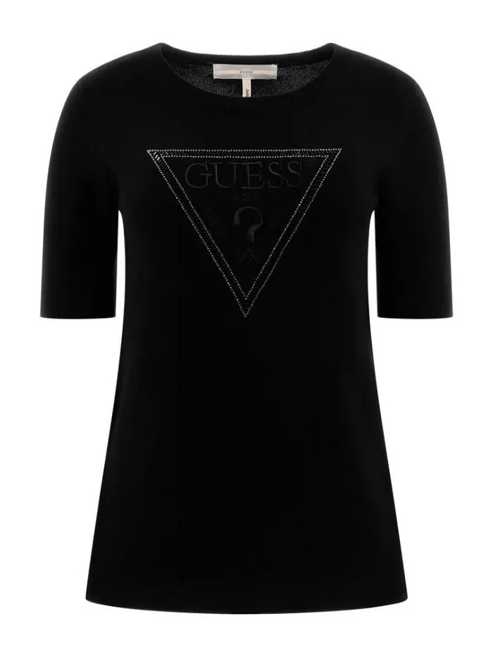 Women Short Sleeves Sweater Black Guess Knitwear And Sweatshirts