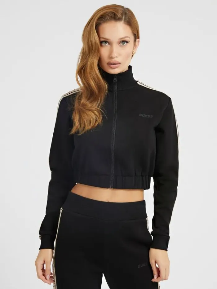 Women Side Logo Crop Sweatshirt Black Guess Knitwear And Sweatshirts