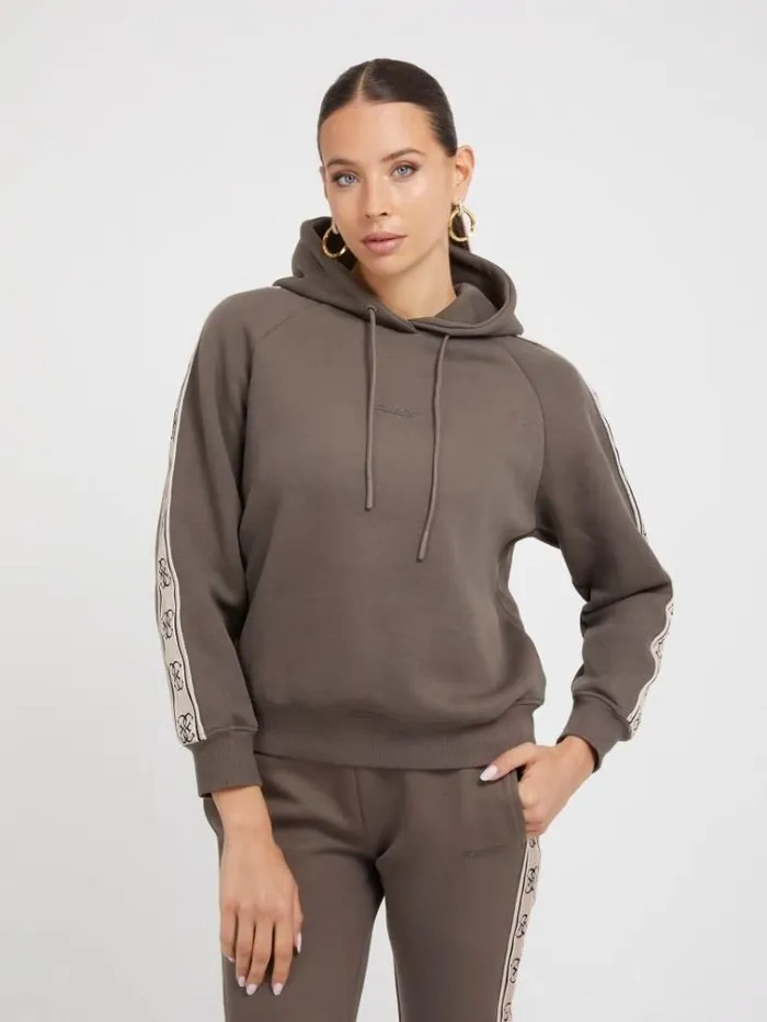 Women Side Logo Hooded Sweatshirt Brown Guess Knitwear And Sweatshirts