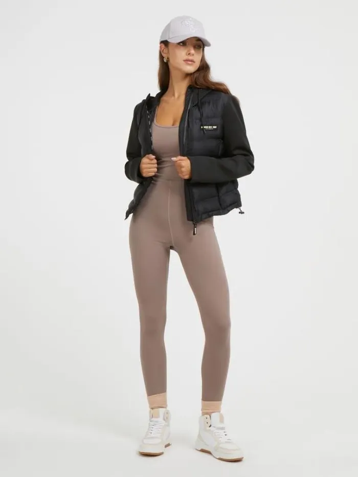Women Side Logo Patch Puffer Black Guess Coats And Jackets