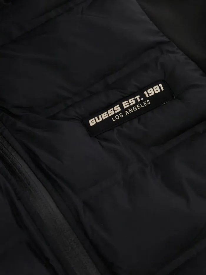 Women Side Logo Patch Puffer Black Guess Coats And Jackets