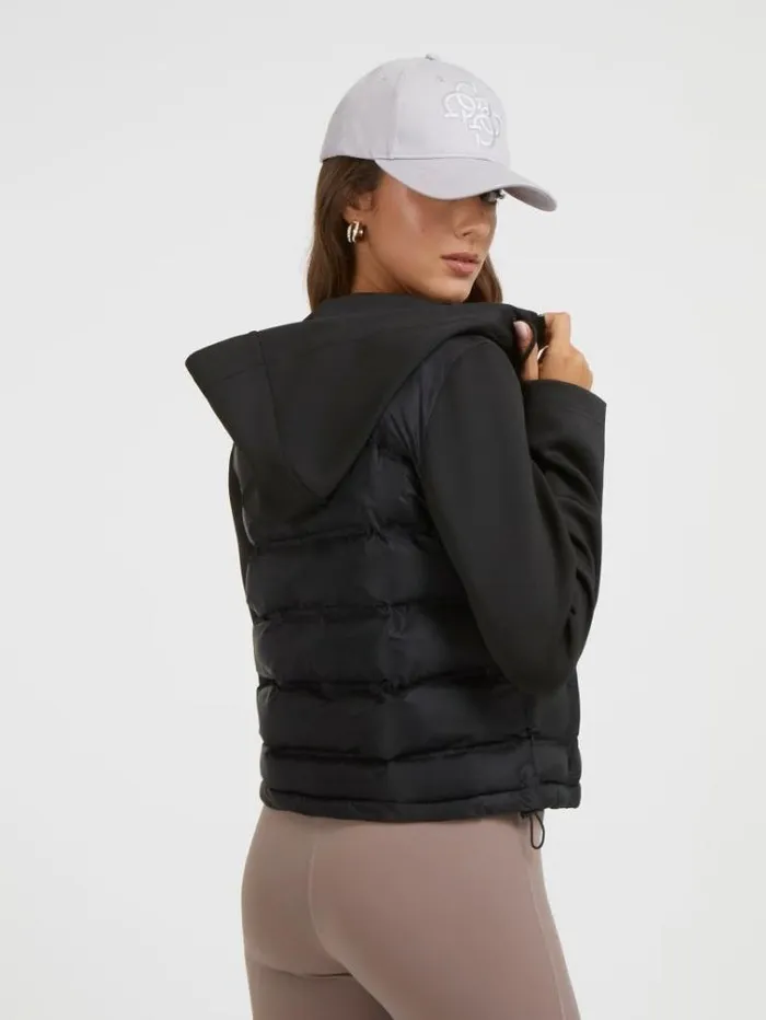 Women Side Logo Patch Puffer Black Guess Coats And Jackets