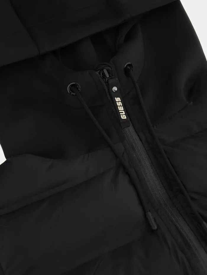 Women Side Logo Patch Puffer Black Guess Coats And Jackets