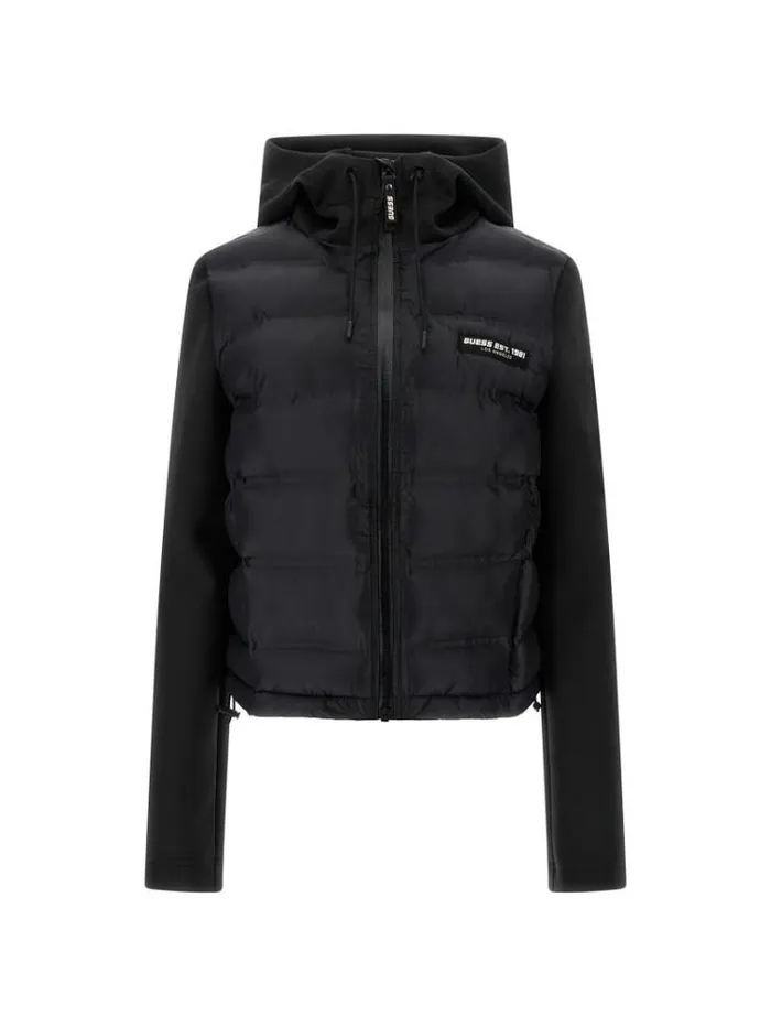 Women Side Logo Patch Puffer Black Guess Coats And Jackets