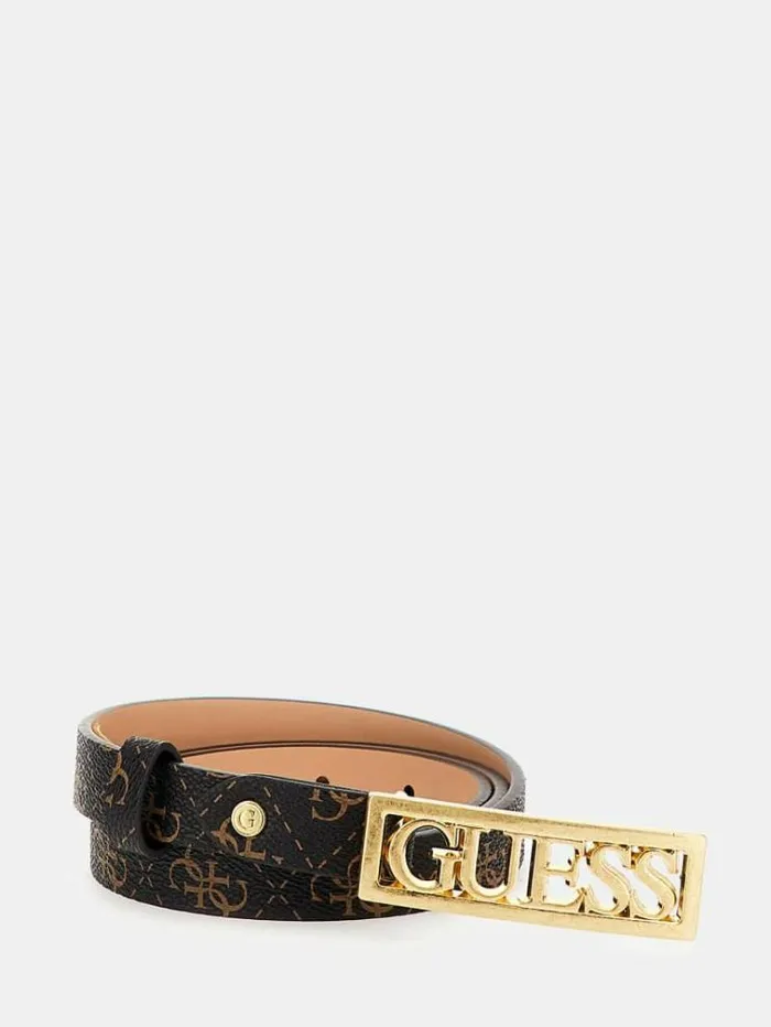 Women Silvana 4g Logo Script Belt Brown Multi Guess Belts