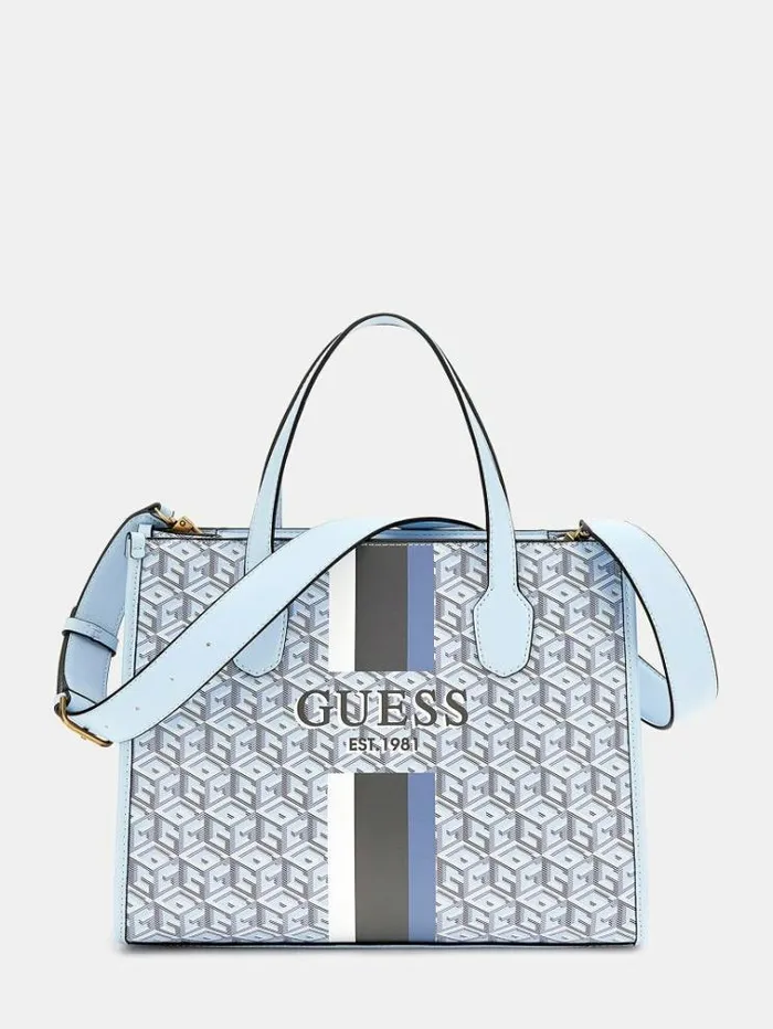 Women Silvana G Cube Logo Handbag Blue Multi Guess Handbags