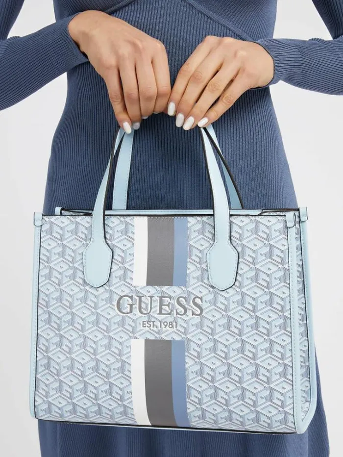 Women Silvana G Cube Logo Handbag Blue Multi Guess Handbags