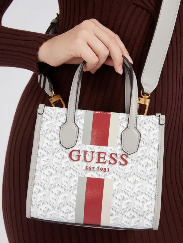 Women Silvana G Cube Logo Micro Handbag Grey Multi Guess Handbags