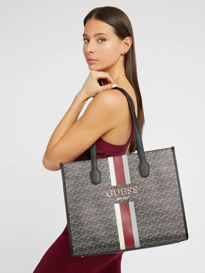 Women Silvana G Cube Logo Shopper Black Multi Guess Shoppers
