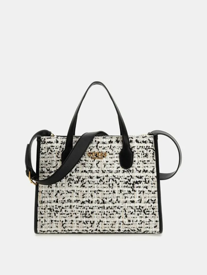 Women Silvana Tweed Handbag Black Multi Guess Handbags