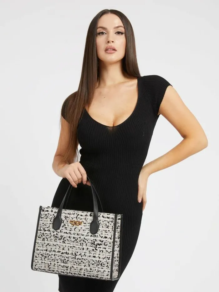 Women Silvana Tweed Handbag Black Multi Guess Handbags