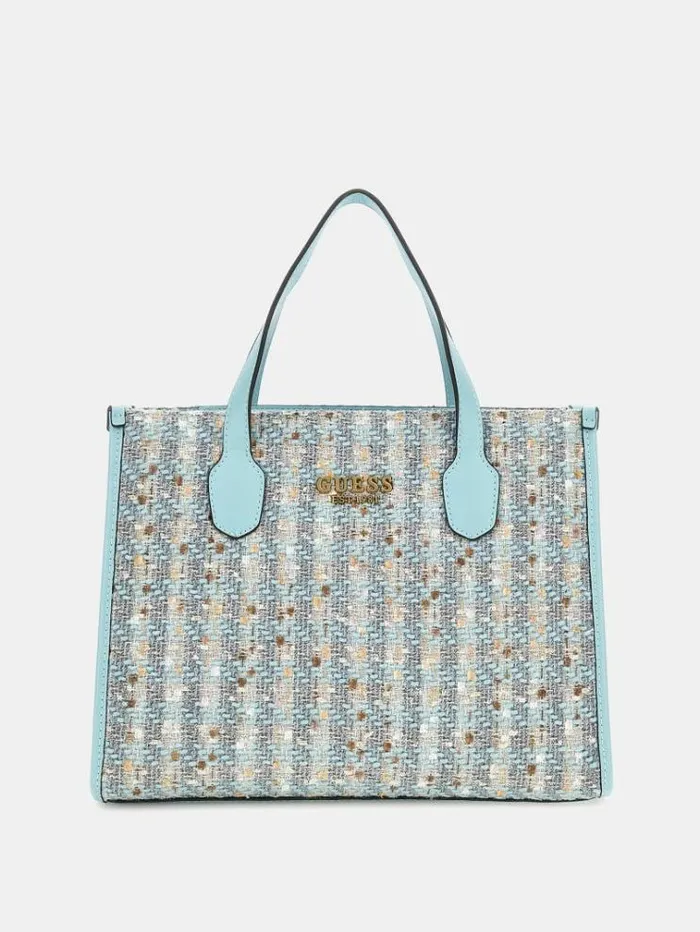 Women Silvana Tweed Handbag Blue Guess Handbags