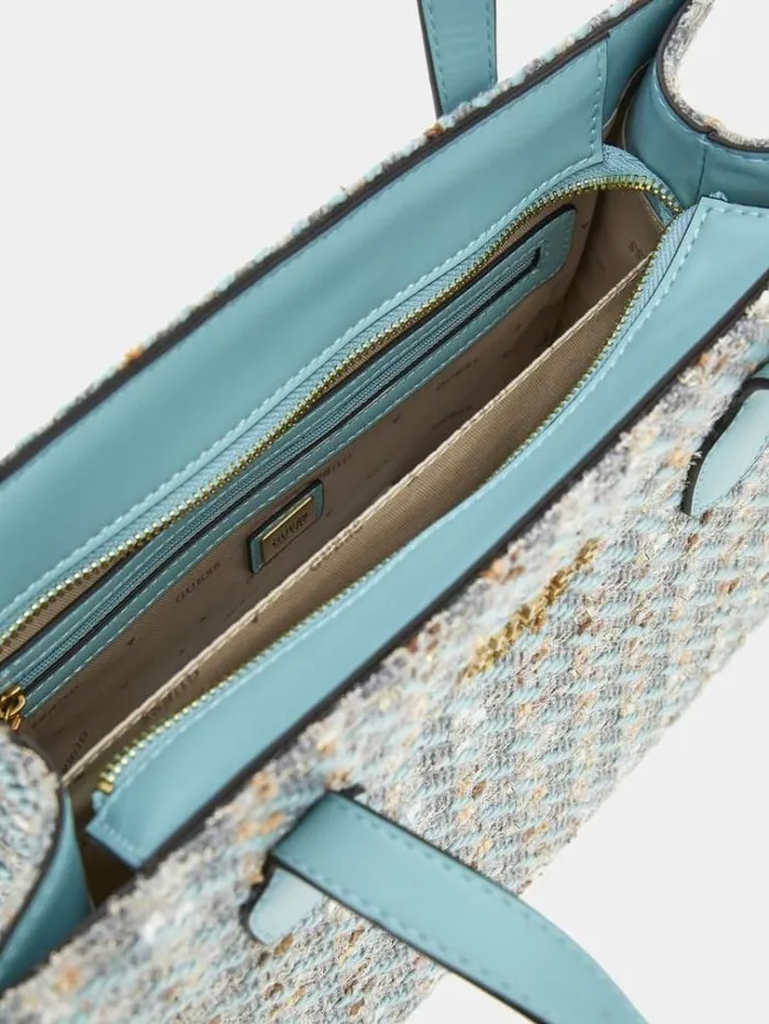 Women Silvana Tweed Handbag Blue Guess Handbags
