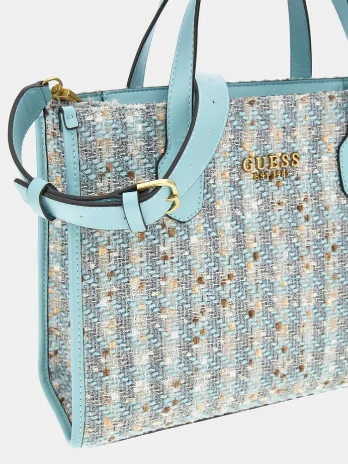 Women Silvana Tweed Handbag Blue Guess Handbags
