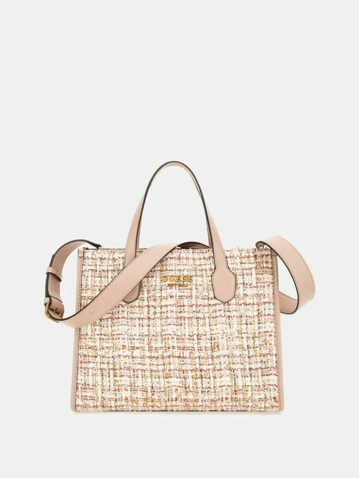 Women Silvana Tweed Handbag Multi Pink Guess Handbags