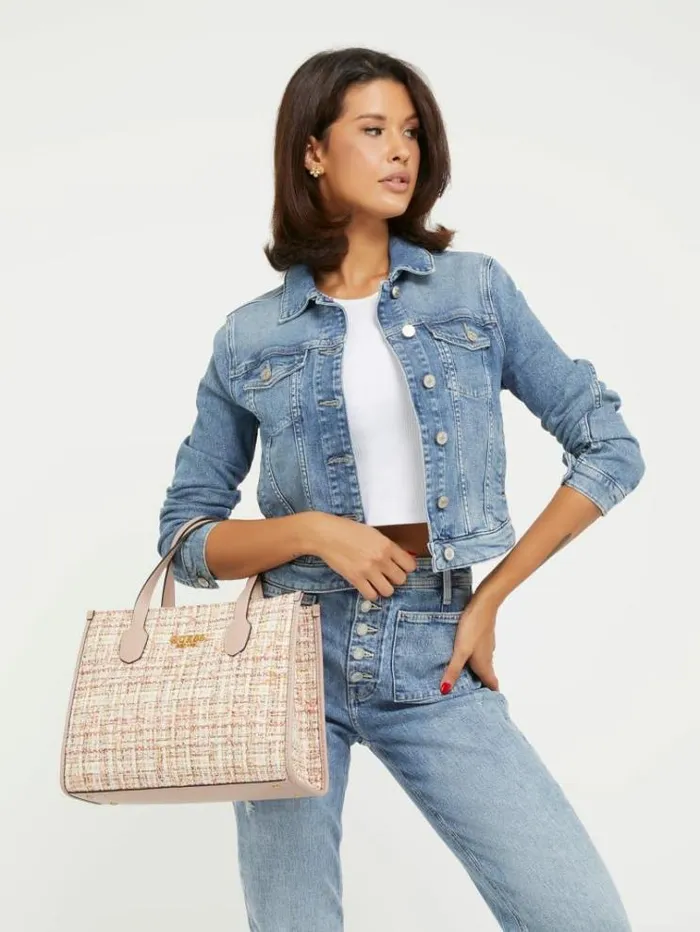 Women Silvana Tweed Handbag Multi Pink Guess Handbags