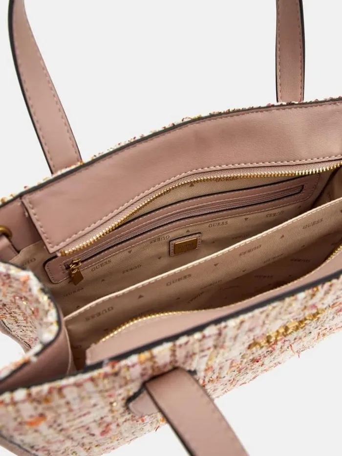 Women Silvana Tweed Handbag Multi Pink Guess Handbags