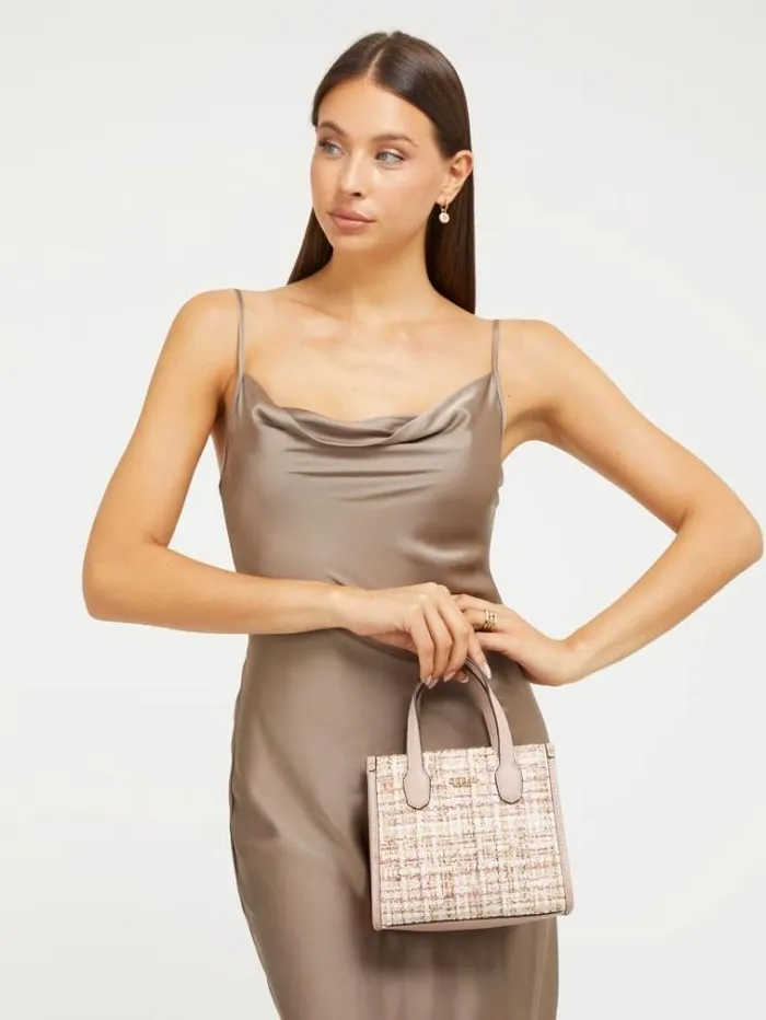 Women Silvana Tweed Mini Handbag Multi Pink Guess Handbags