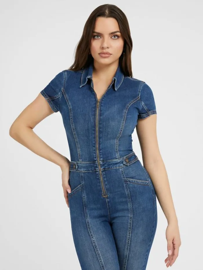 Women Skinny Fit Denim Jumpsuit Blue Guess Dresses And Jumpsuits