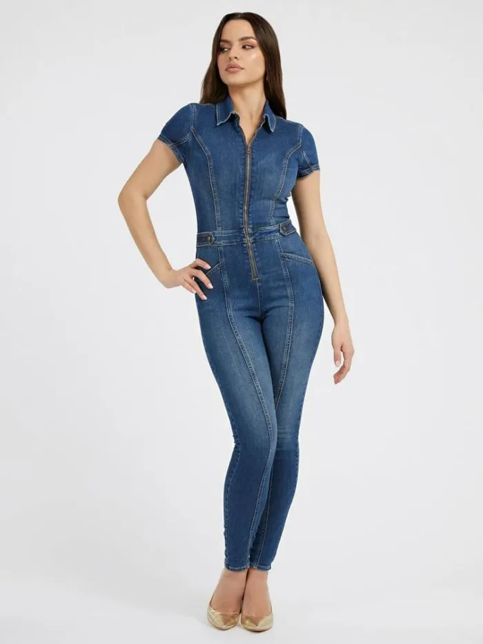 Women Skinny Fit Denim Jumpsuit Blue Guess Dresses And Jumpsuits