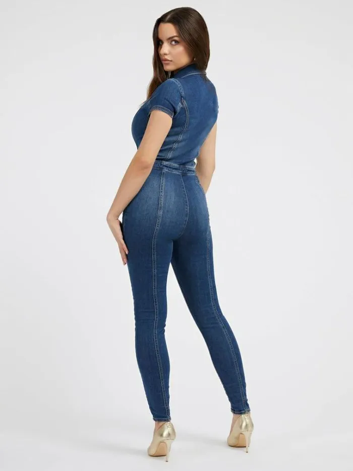 Women Skinny Fit Denim Jumpsuit Blue Guess Dresses And Jumpsuits